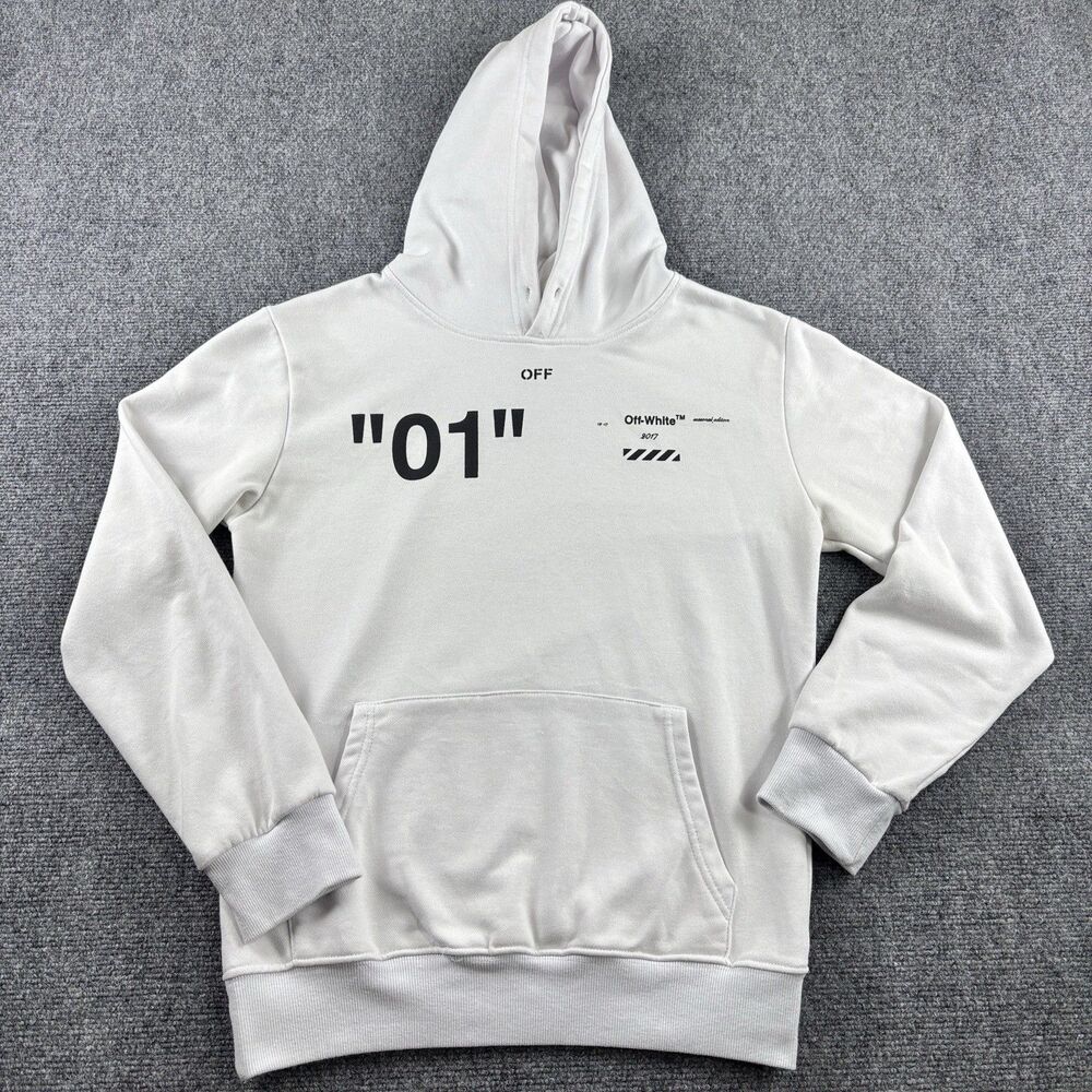 Off-White Hoodie Mens M US M White 01 Diagonals 2017 Streetwear